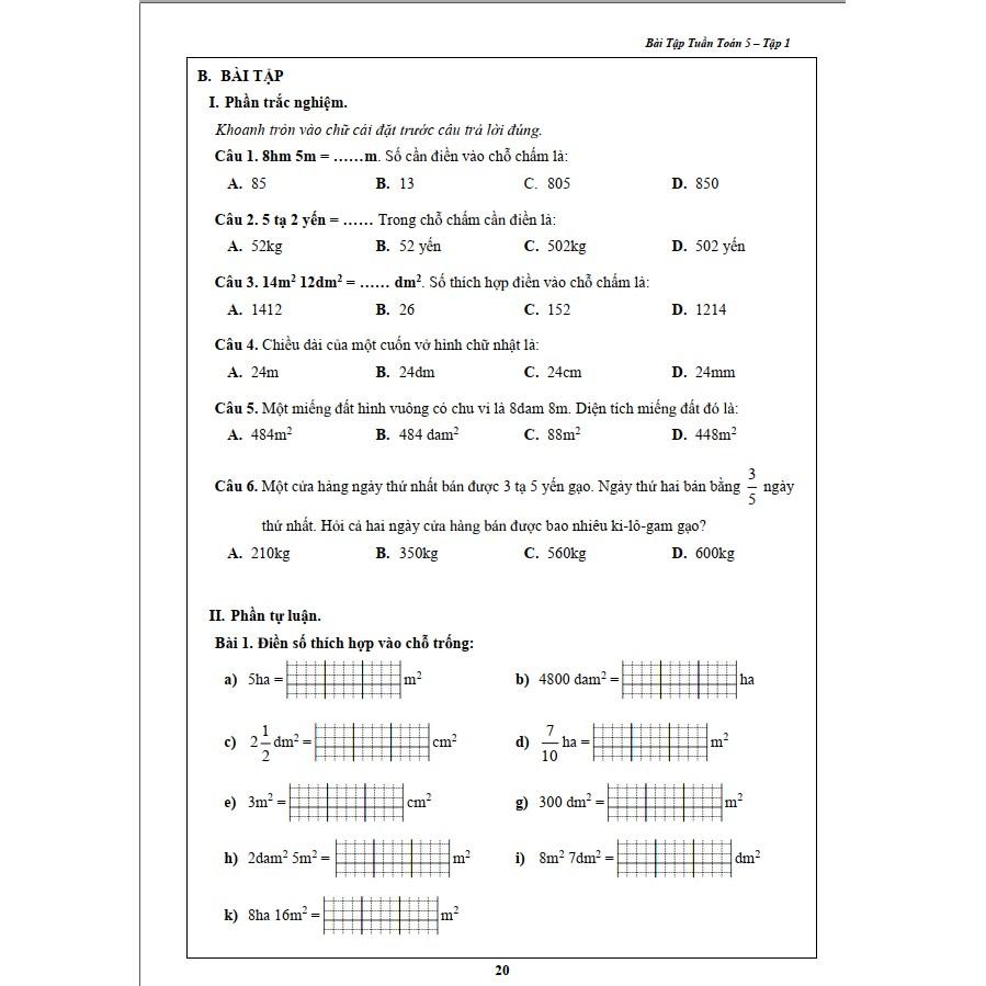Combo Bài Tập Tuần Toán và Tiếng Việt 5 - Học kì 1