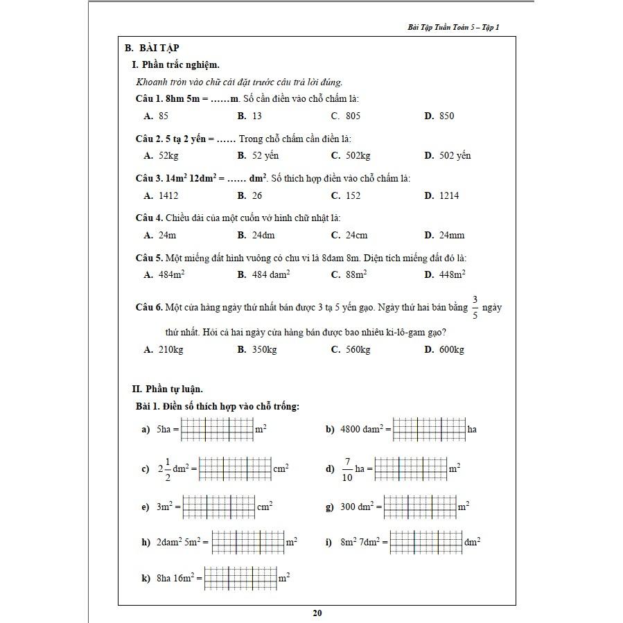 Combo Bài Tập Tuần Toán và Tiếng Việt 5 - Học kì 1 (2 cuốn)