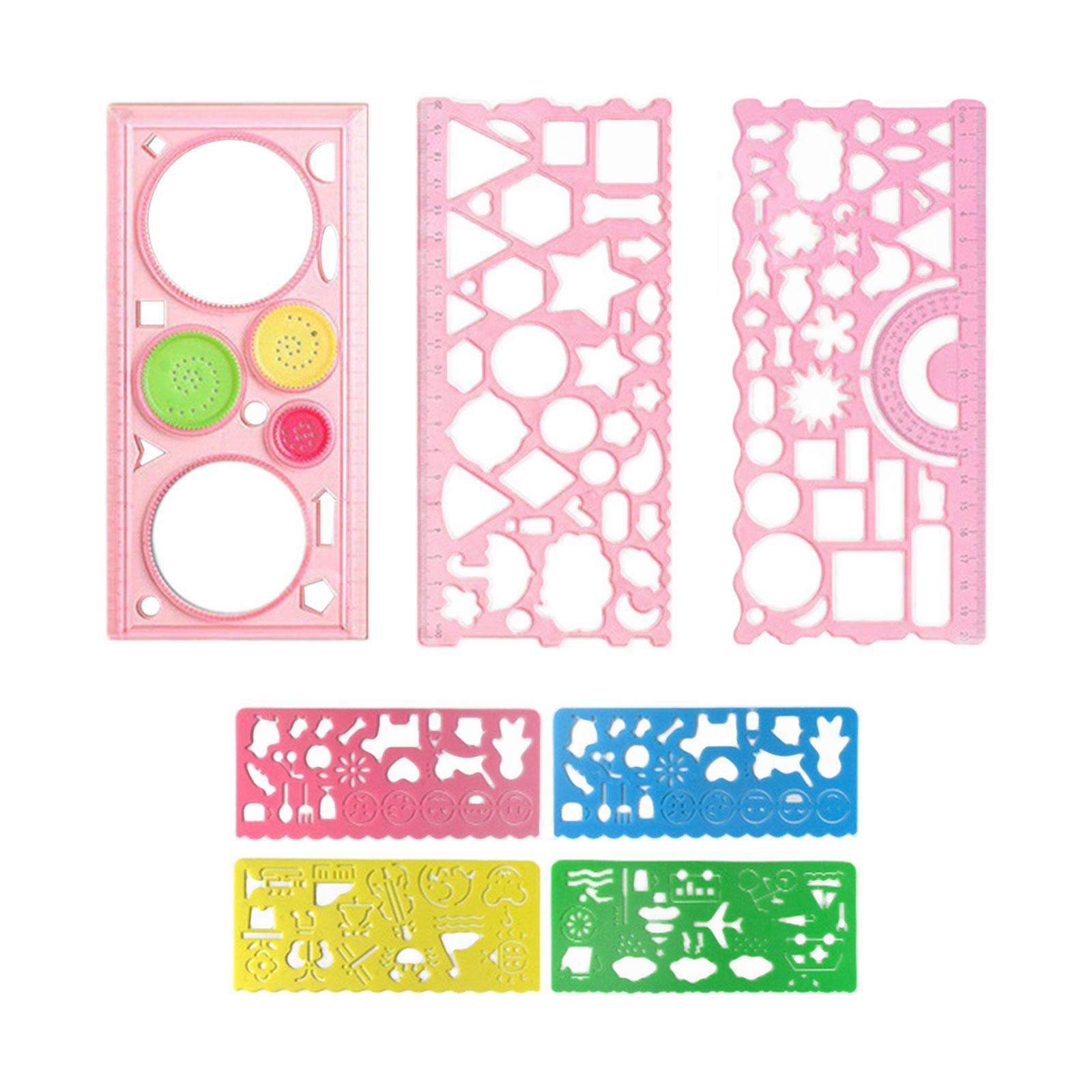 7x Drawing Stencils Set Geometry Rulers for School Office Supplies Designing