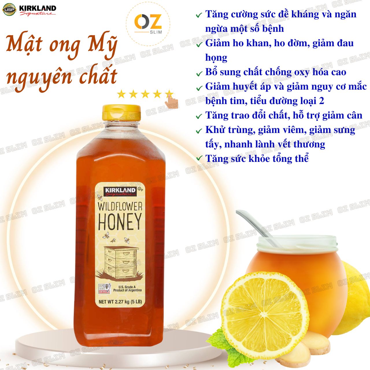 Mật Ong Kirkland Wild Flower Honey Mỹ tăng sức đề kháng, giảm ho, dưỡng ẩm da, môi cang bóng mịn và chế biến món ăn ngon bổ dưỡng - OZ Slim Store