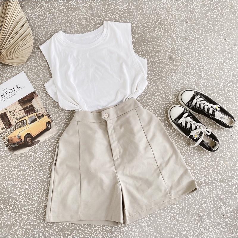 Set áo sát nách +quần kaki nude