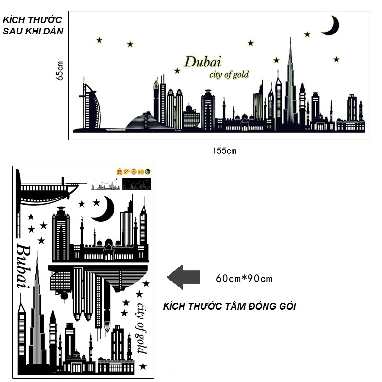 Decal dán tường Dạ quang Dubai AmyShop DDQ001