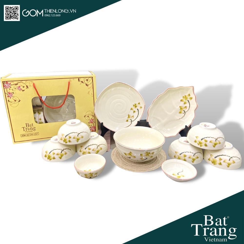 Bát Đĩa Quà Tặng Cao Cấp Sen Vàng - Bộ Bát Đĩa Bát Tràng Chính Hãng Loại 1 - Gốm Thiên Long