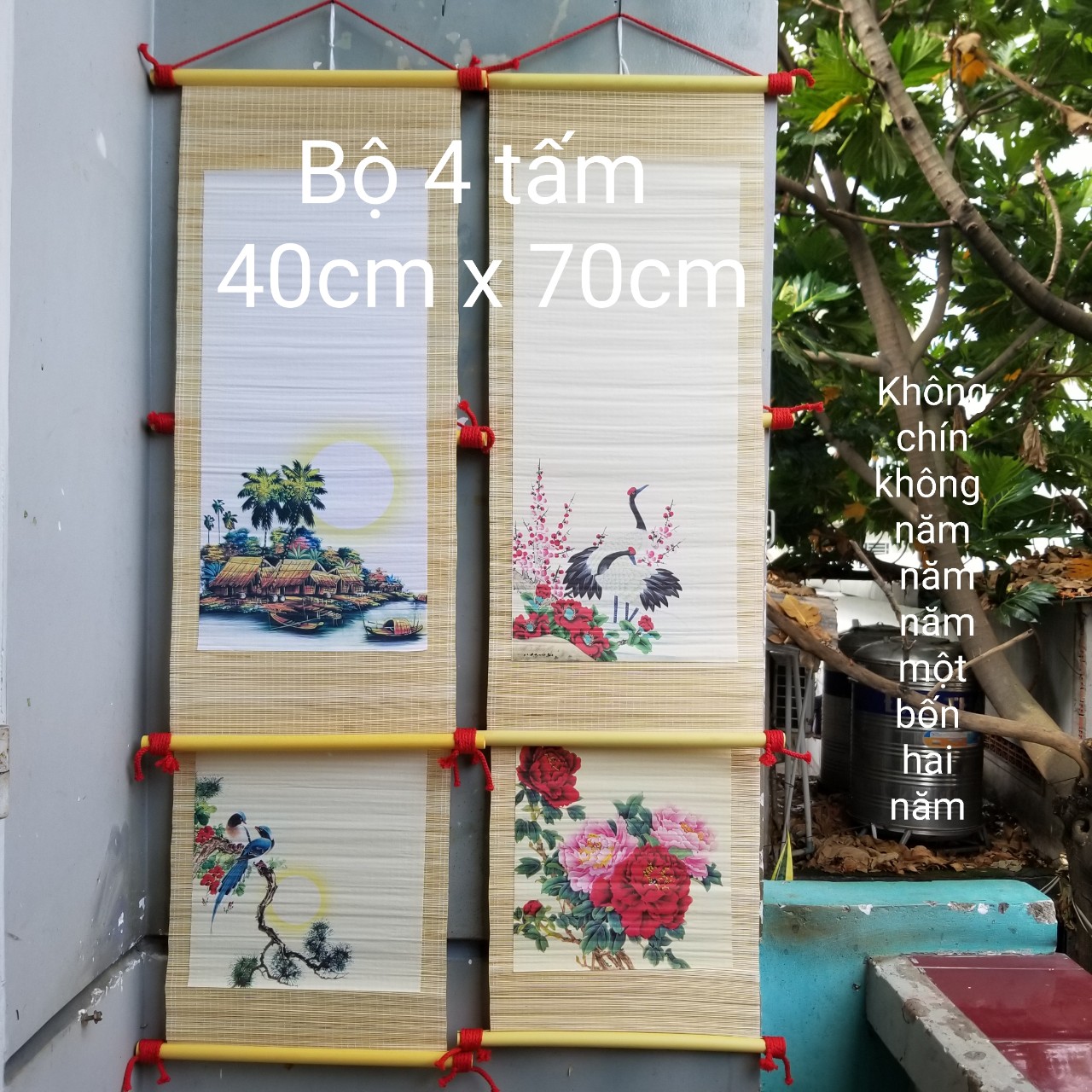 Bộ 4 mành tre viết thư pháp kích thước 30cm x 70cm. Nghiêng giấy bút mực viết thư pháp