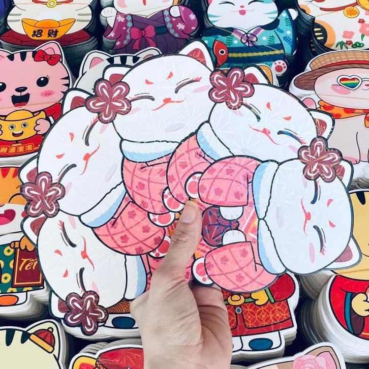 Combo 5 Bao Lì Xì Chibi Mèo Thần Tài Cầu May Mắn Quý Mão 2023 Quà Tặng Đáng Yêu