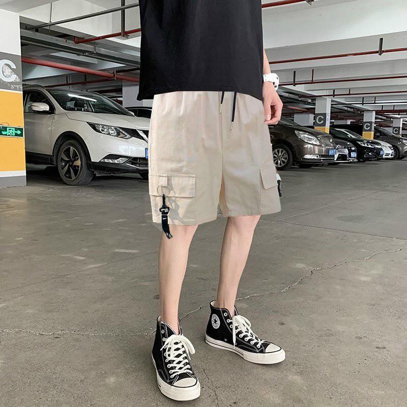 &lt;FREE SHIP&gt; Quần short túi hộp unisex vải kaki co giãn phối dây