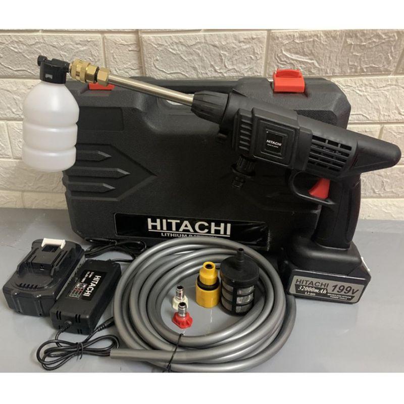 Máy rửa xe dùng pin mini, Máy xịt rửa tăng áp Hitachi 199V áp lực cao 1400W bảo hành 12 tháng