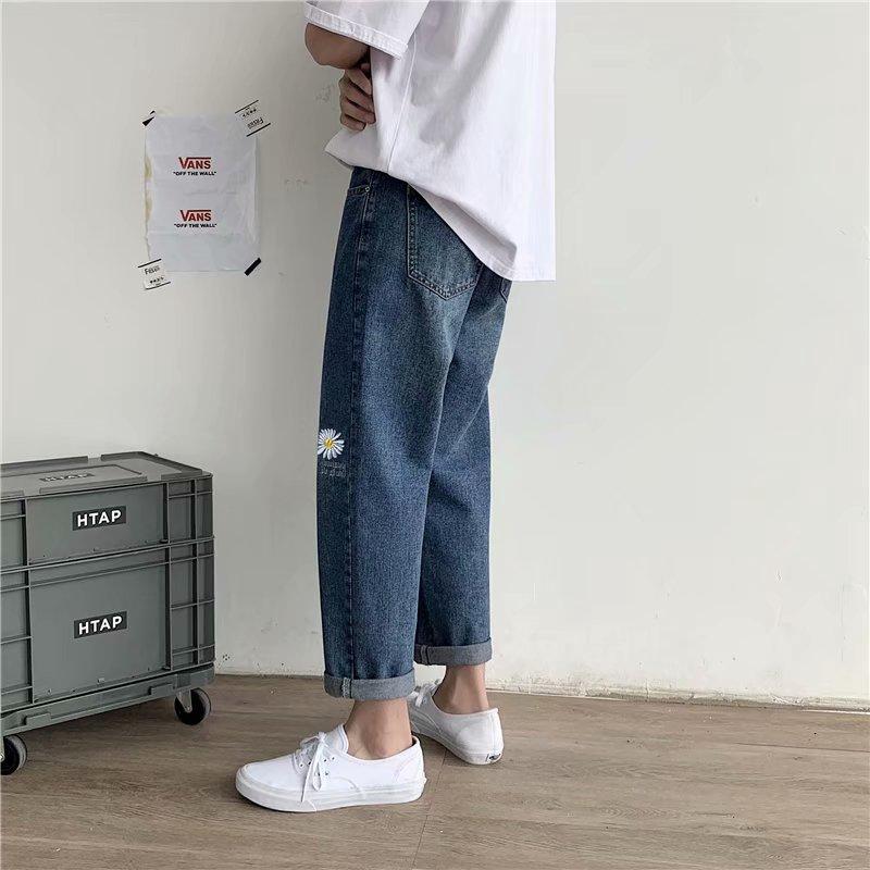 Quần Jean Ống Rộng Thêu Họa Tiết Hoa Cúc Thời Trang Dành Cho Nam