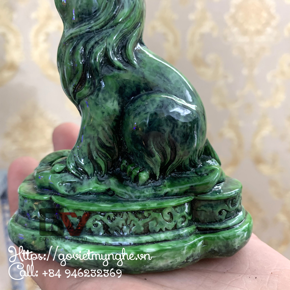 Tượng đá con mèo trang trí phong thủy bàn làm việc mang may mắn - Màu Xanh Lục Bích - Cao 10cm