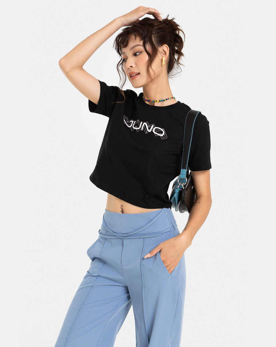 Áo Thun Thời Trang JUNO Croptop In Nổi JNATH007