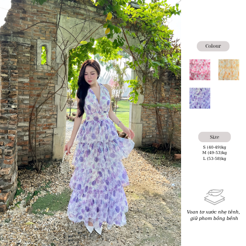 Đầm maxi Ruzimay Style Xếp Tầng Dáng Xòe Đi Biển R0300
