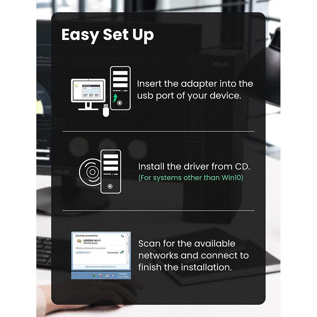 USB Wifi UGREEN 20204 Băng tần kép 5G &amp; 2.4G | Hàng chính hãng - BH 18 tháng 1 đổi 1