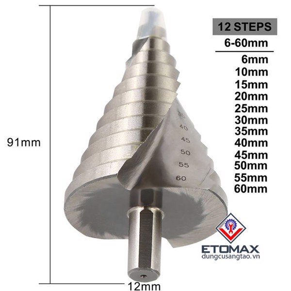 Mũi khoan bước tháp Hss từ 6 đến 60mm