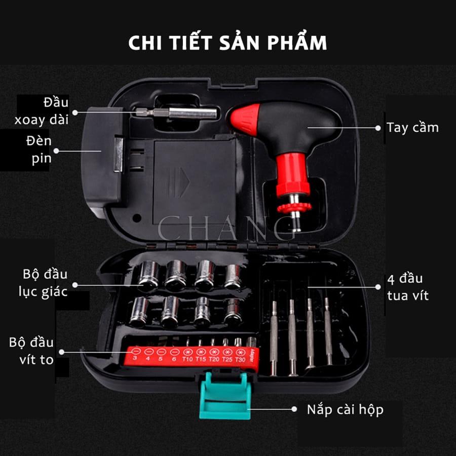 Bộ Dụng Cụ Sửa Chữa 24 Chi Tiết Kèm Đèn Pin Đa Năng Tiện Lợi - Hộp Dụng Cụ Cầm Tay Nhỏ Gọn Sửa Chữa Đa Chức Năng