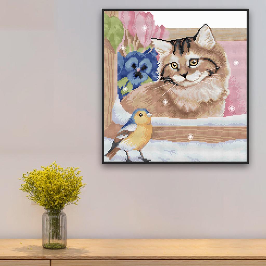 Beginners Kids Floral Cat Bird Stamped Cross Stitch Kit Accurate Home Decor 11CT
