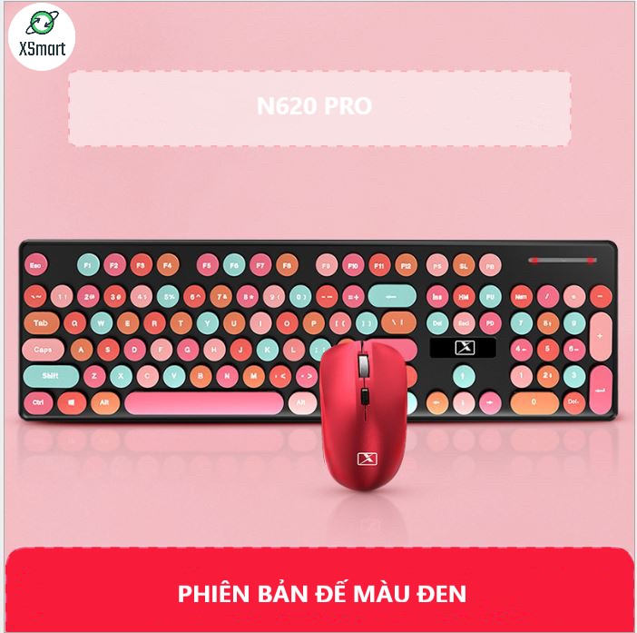 Bộ Bàn Phím Và Chuột Không Dây XSmart N620 Sweet Hồng Cute Nhiều Màu Sắc, Dùng Văn Phòng Cho Máy Tính, Laptop, PC - Hàng Chính Hãng