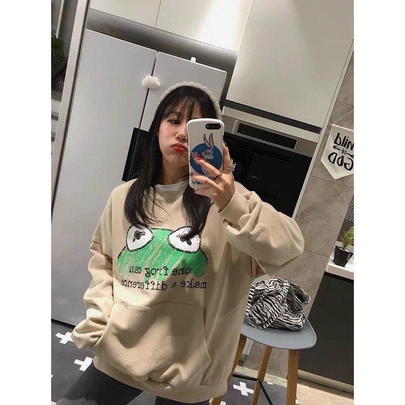 Áo sweater nữ thun nỉ in đầu ếch hoạt hình cute dễ thương
