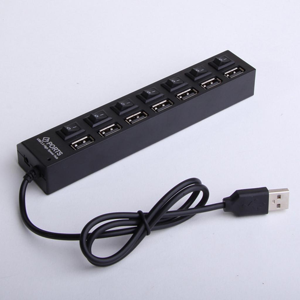 7-Port USB 2.0 Hub w/ High Speed Adapter ON/OFF Switch for PC Splitter