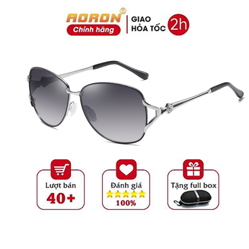 Kính Mát Nữ, Kính Mát Nữ Chống Tia Uv Cao Cấp, Kính Đi Biển Gọng Kim Loại Sang Trọng Ak021 - Aoron - Gọng Đen, Mắt Đen
