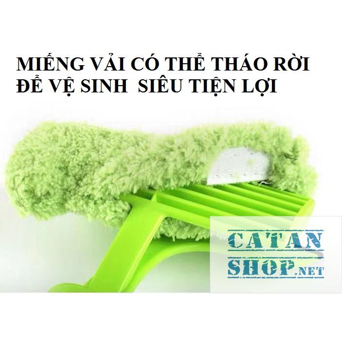 Cây lau kính 2 mặt (vải bông mềm, silicon) cầm tay kèm bình xịt, lau kính bình xịt 2 in 1 siêu tiện lợi (giao ngẫu nhiên