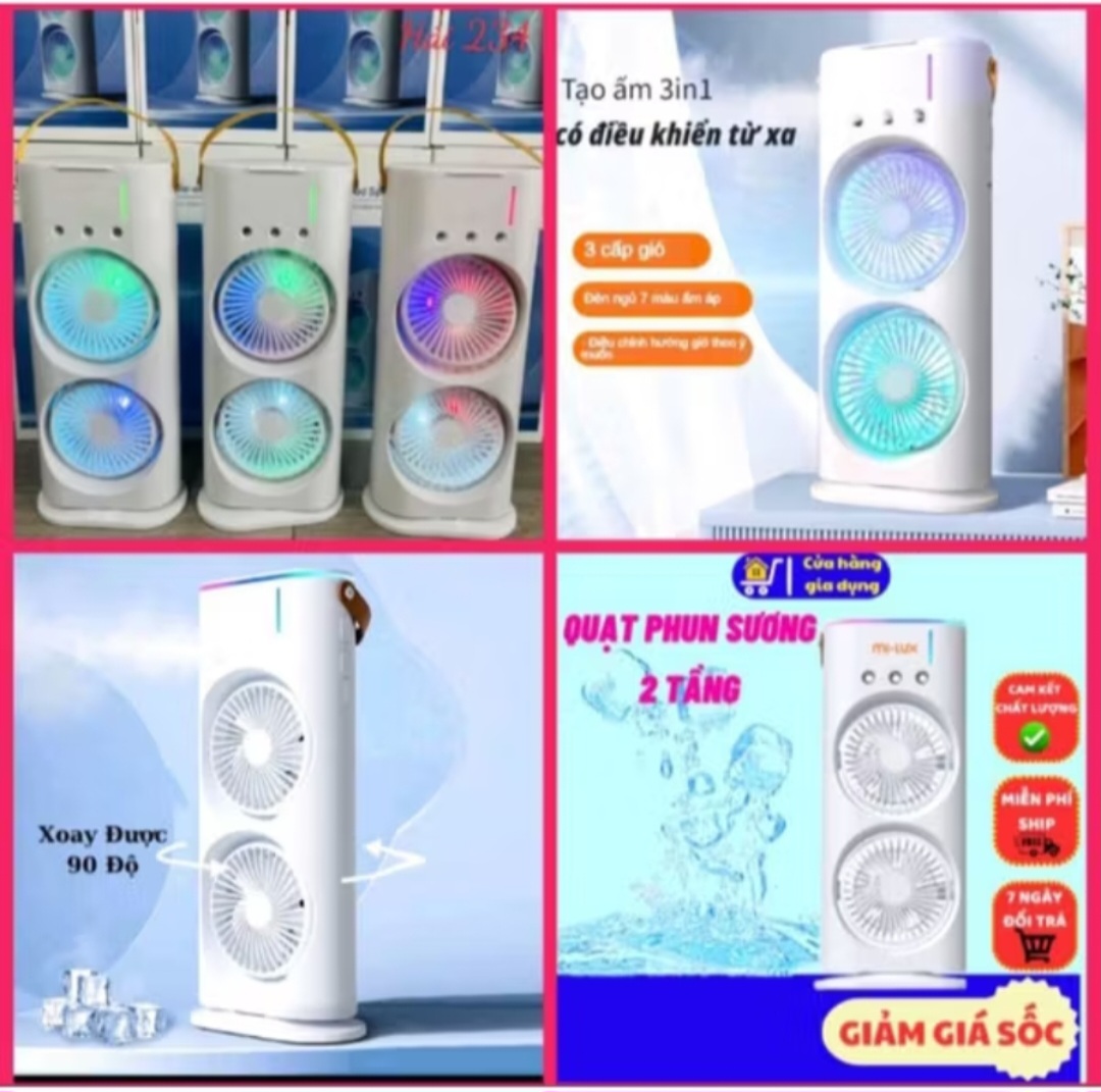 1 CÂY QUẠT PHUN SƯƠNG 2 TẦNG GIÓ SIÊU MÁT LẠNH CÓ ĐIỀU KHIỂN TỪ XA TÍCH ĐIỆN HÀNG CHUẨN