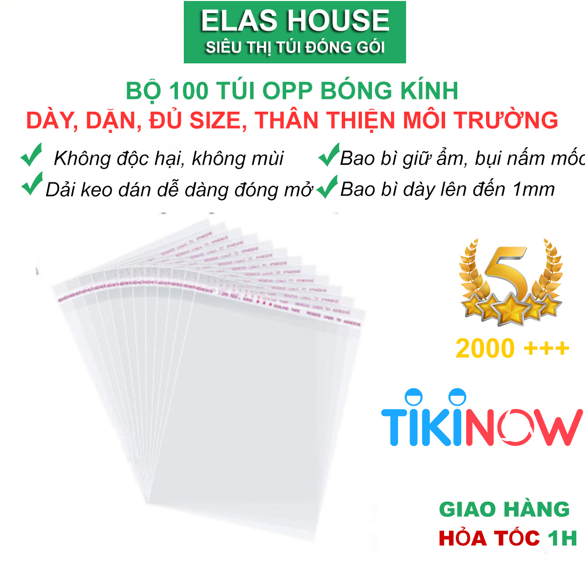 Túi Opp Bóng Kính Dán Miệng Size Nhỏ Size Lớn Băng Keo dán Miệng Bọc Đồ Trong Suốt set 100 túi