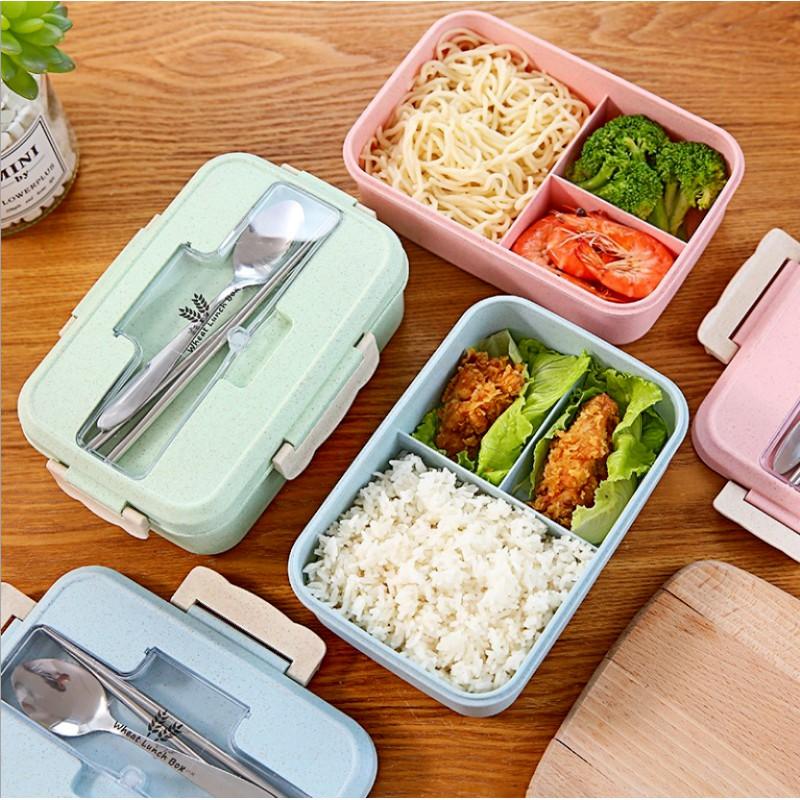 Hộp Cơm Lúa Mạch 3 Ngăn Tiện Lợi - Hộp Cơm Trưa Văn Phòng Picnic Dễ Dàng Sử Dụng