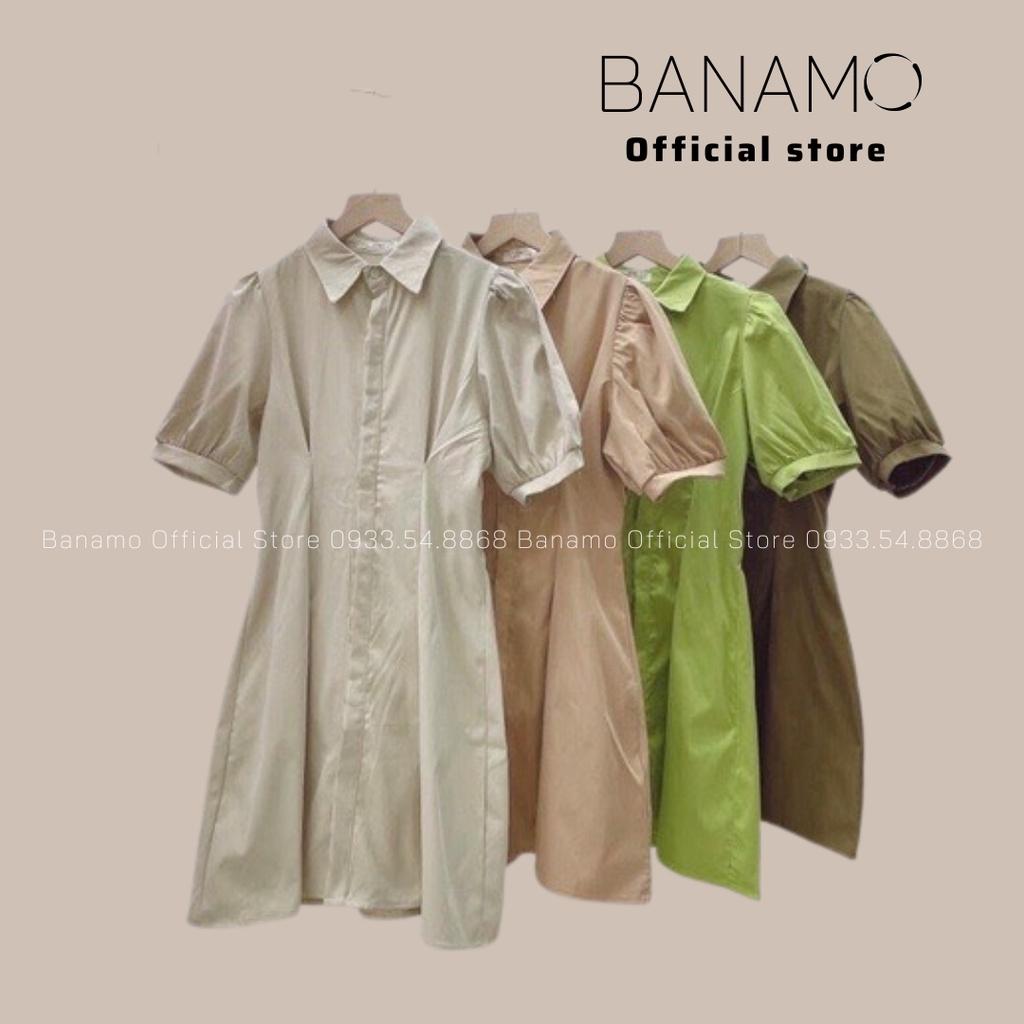 Đầm váy sơ mi tay bồng hàng thiết kế siêu đẹp thời trang Banamo Fashion váy sơ mi tay bồng 5918