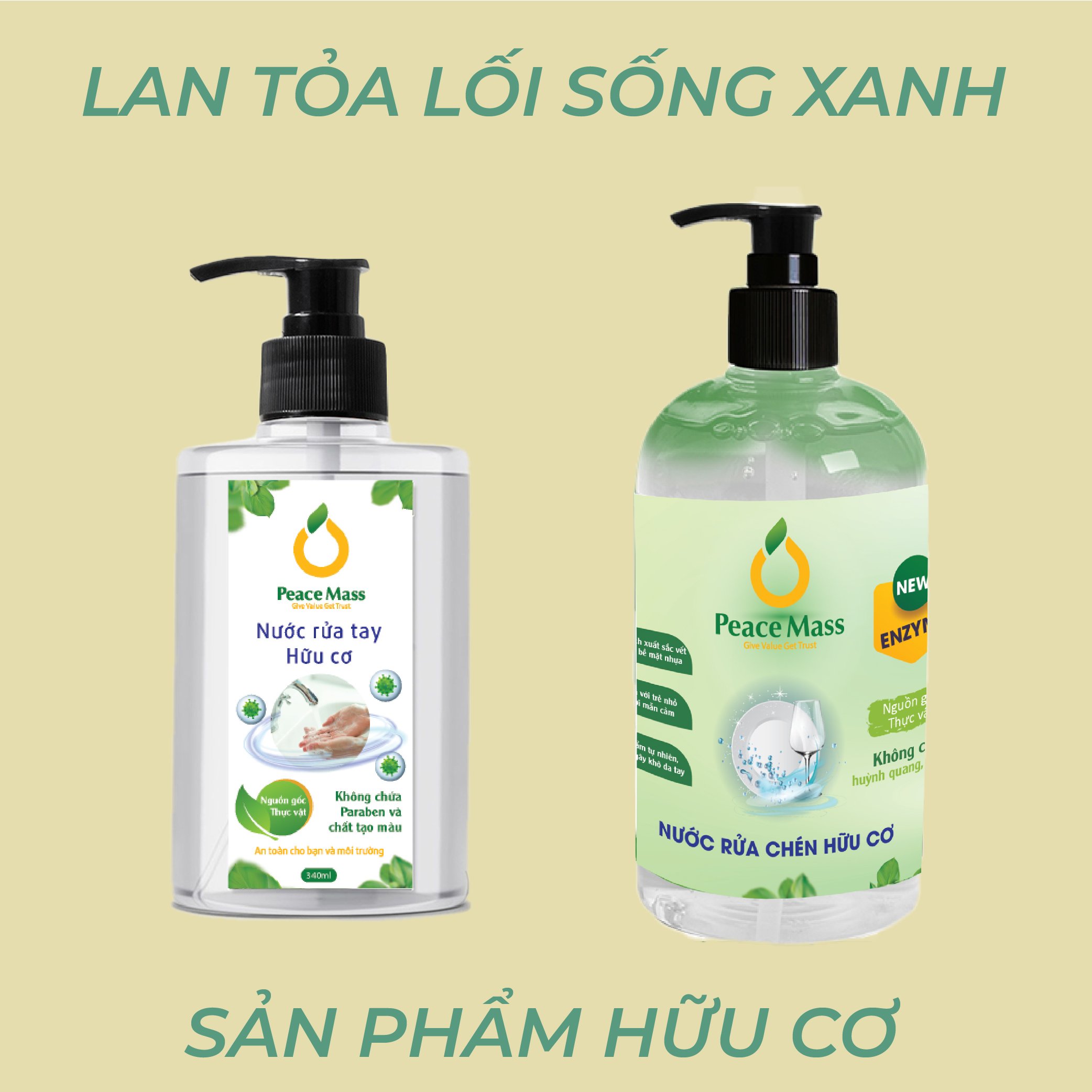 Combo Sản Phẩm Gốc Thực Vật NRTC1 Peace Mass Nước Rửa Tay 340ml + Nước Rửa Chén 500ml (Thuộc nhóm Sản phẩm Lành tính / Hữu cơ)