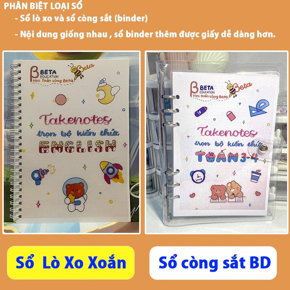 Combo 4 sổ takenote Văn Toán Anh Hóa lớp 8, sổ tay ghi chú lò xo xoắn a5, a6 hoặc sổ còng đóng binder - takenotes beta