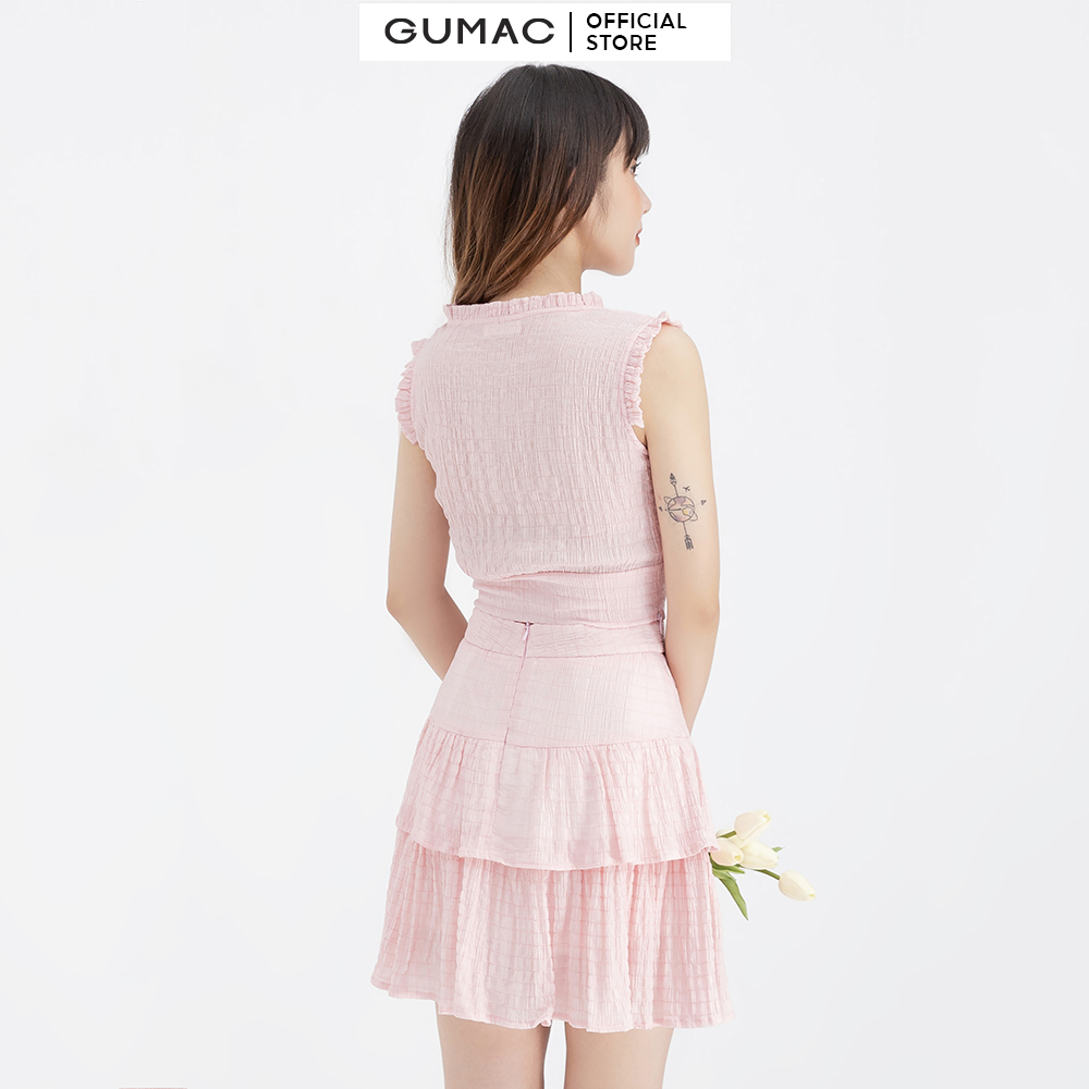 Áo crop-top dáng ôm phối bèo GUMAC AB641