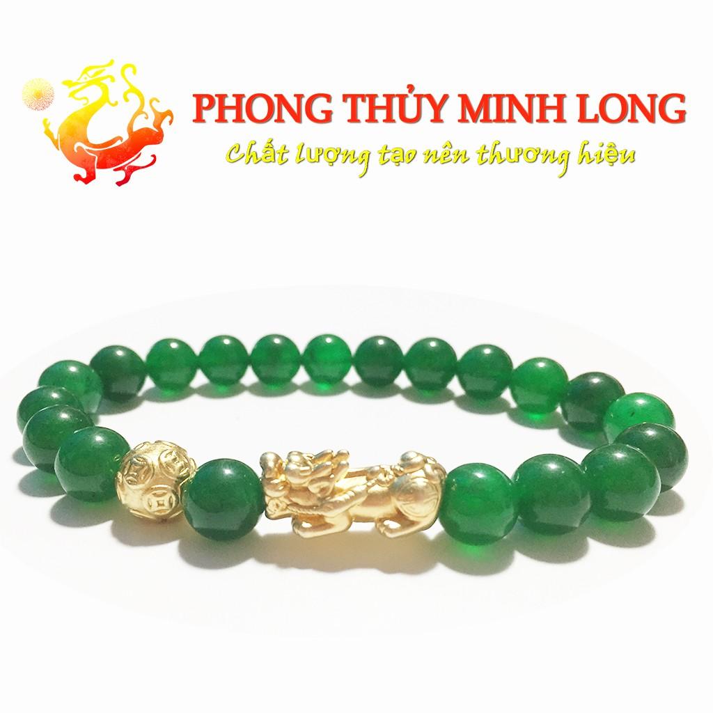 Vòng tay đá Mã Não Xanh 3A mix tỳ hưu và 1 hạt kim tiền bạc charm Vàng hợp mệnh Hỏa và Mộc