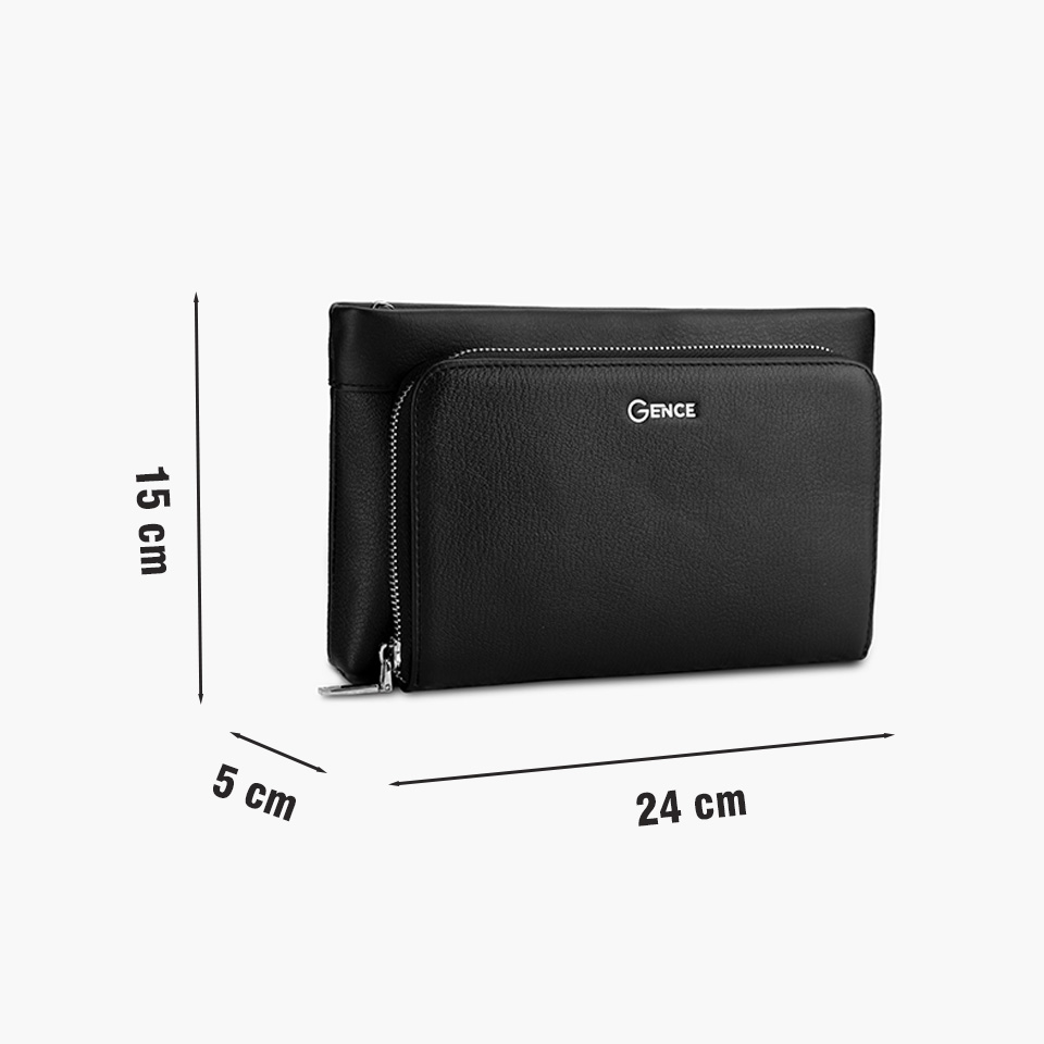 Ví Da Cầm Tay Clutch Nam Công Sở GENCE HT15 Chất Liệu Da Bò Cao Cấp Màu Đen