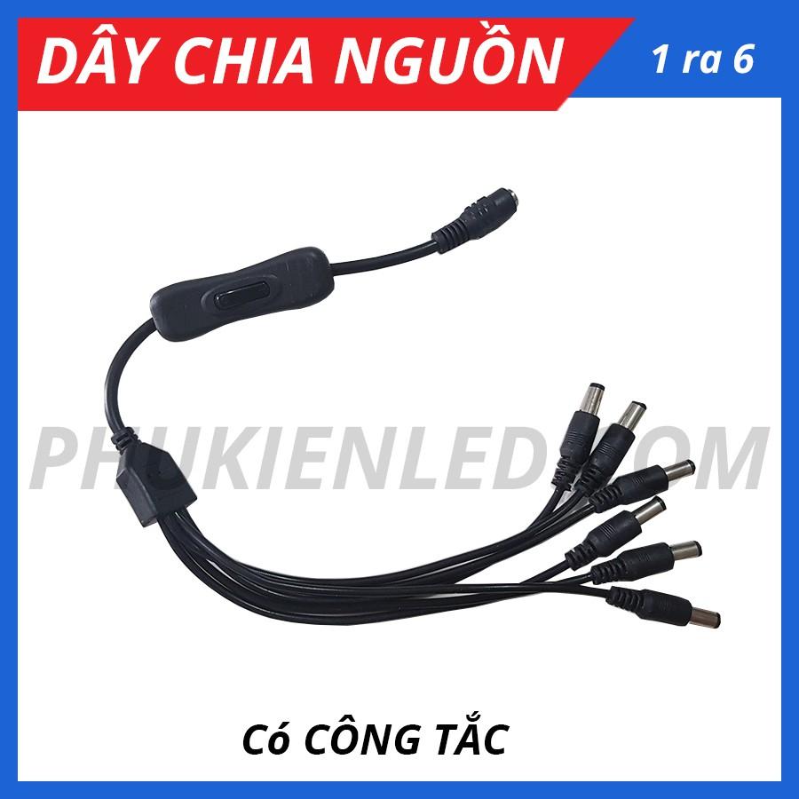 Dây chia nguồn DC 1 ra 6 cổng có công tắc - jack chia nguồn 1 cổng ra 6 - Cáp chia nguồn cho đèn Led hay Camera