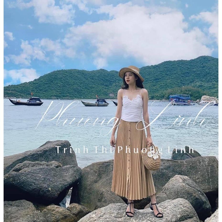 CHÂN VÁY MIDI DẬP LY MÀU BE