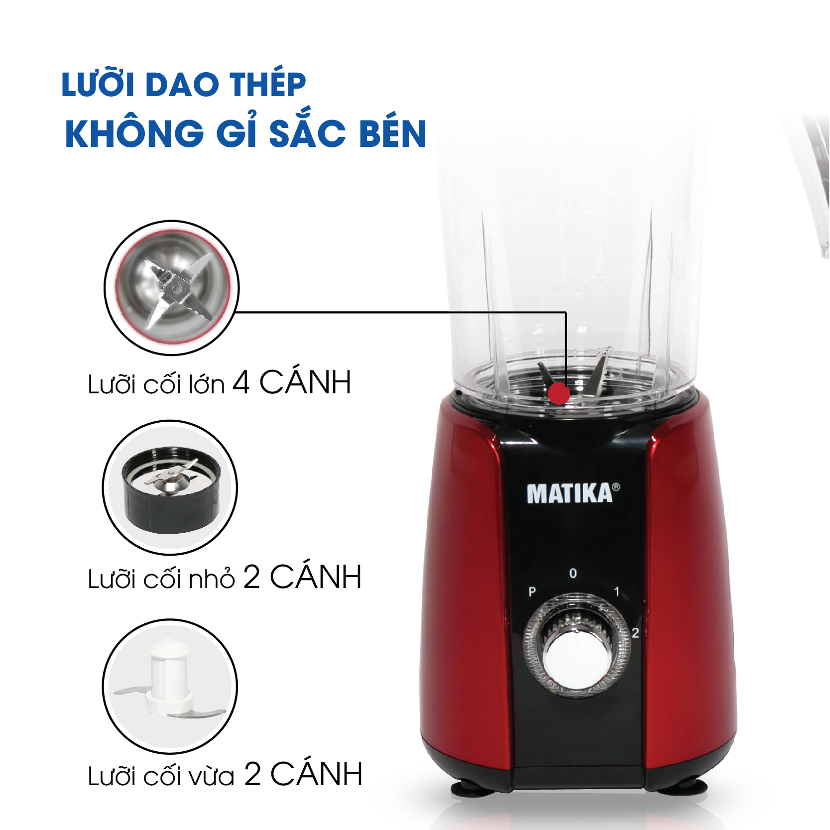 Máy Xay Sinh Tố Đa Năng MATIKA 3 Cối MTK-3121, Hàng Chính Hãng