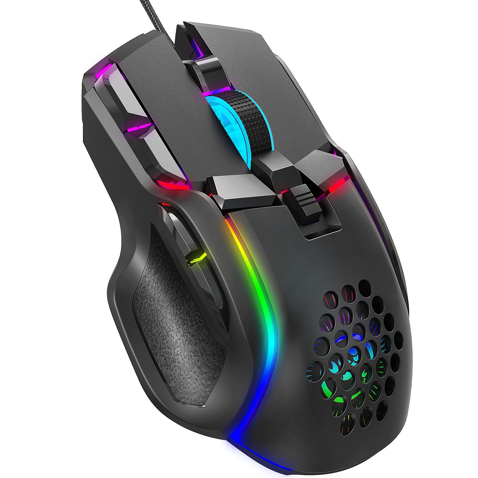 HXSJ S700 10 Keys Wired Gaming Mouse Macro Programming Ergonomic Mice with 6 Adjustable DPI RGB Light Effect