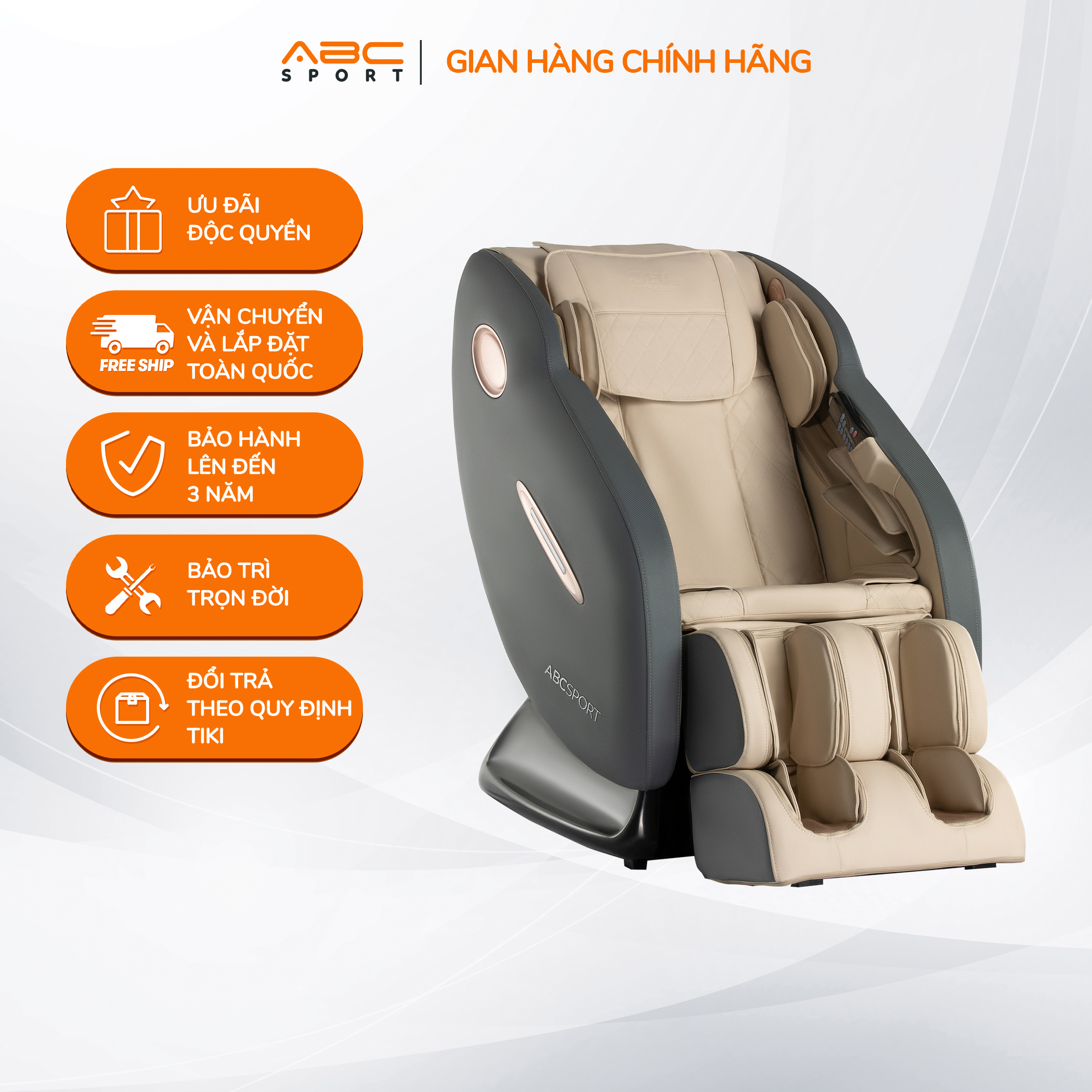 Ghế massage toàn thân ABCSport A11 hệ thống con lăn tiên tiến, túi khí toàn bộ cơ thể, chức năng nhiệt làm nóng vùng lưng
