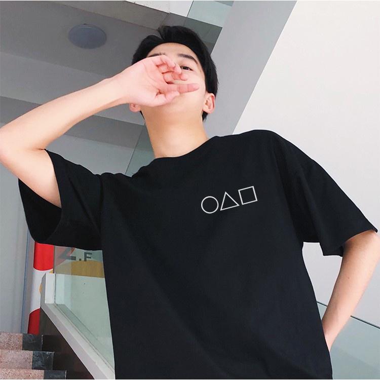 Áo phông tay lỡ unisex nam nữ The Squid Game tròn vuông tam giá vải dày mịn