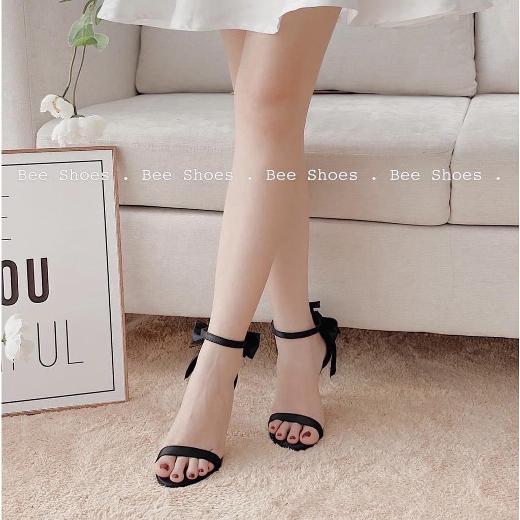 Sandal quai ngang lụa mịn đính nơ gót hoa đá cực xinh gót đũa - 7P