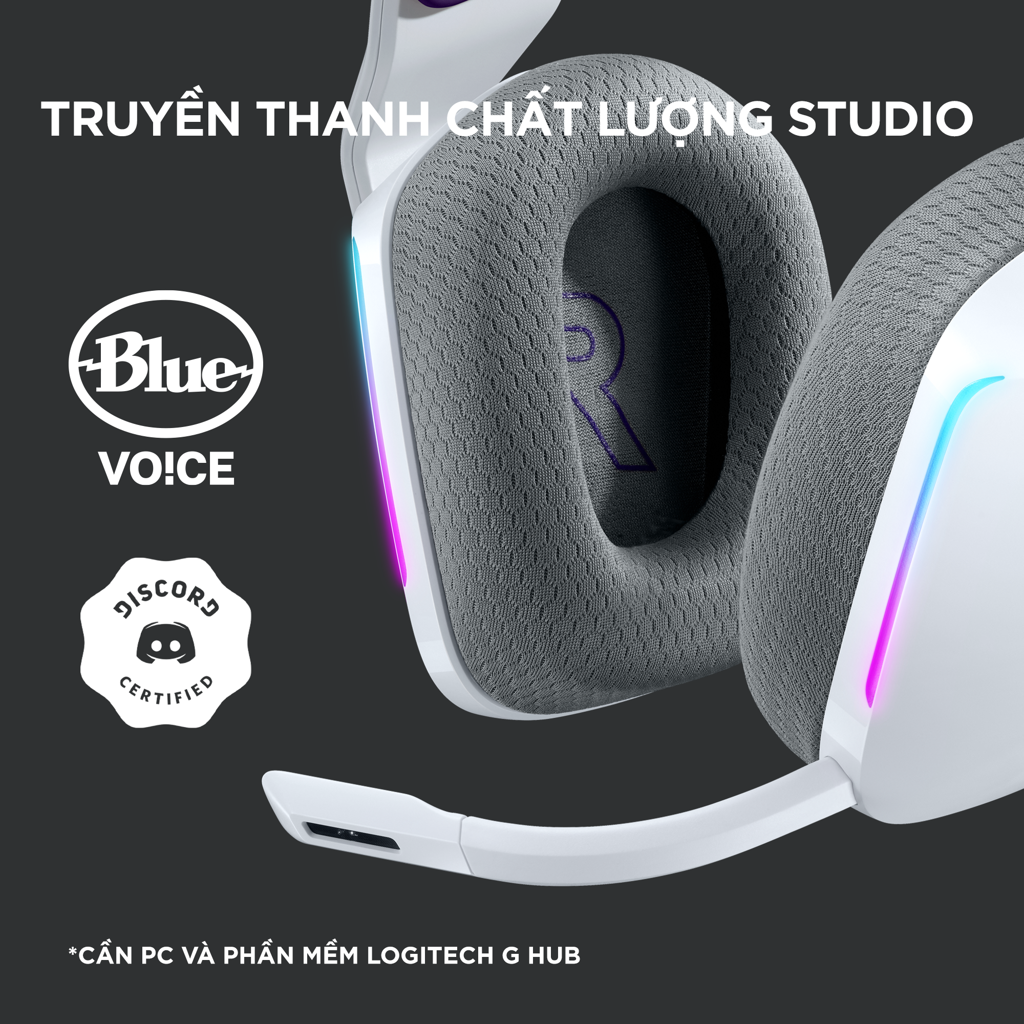 Tai nghe game không dây Lightspeed Logitech G733 - Headband tùy chỉnh, RGB Lightsync, màn loa Pro-G, Mic Blue Voice - Hàng chính hãng - Màu Trắng