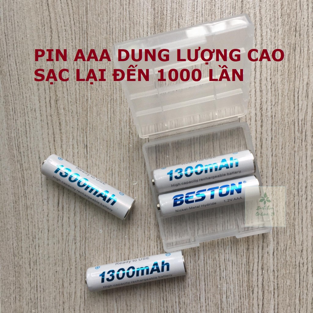 Pin sạc AAA NiMH dung lượng lớn 1300mah (4 Viên AAA) - tặng kèm hộp nhựa - hàng nhập khẩu