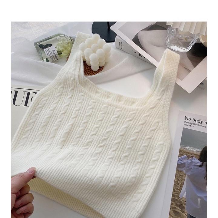 Áo Gile Len Vặn Thừng Croptop 2 Dây Mặc Rời Hoặc Mix Sơ Mi Cardigan