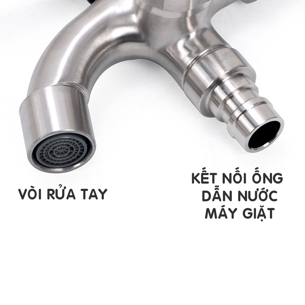 Vòi hồ inox 304, vòi nước máy inox 304 KAMA PK08, vòi nước máy giặt đa chức năng, vòi nước rửa tay đa chức năng inox 304 - cân nặng 395 gram, màu sắc nguyên bản không gỉ