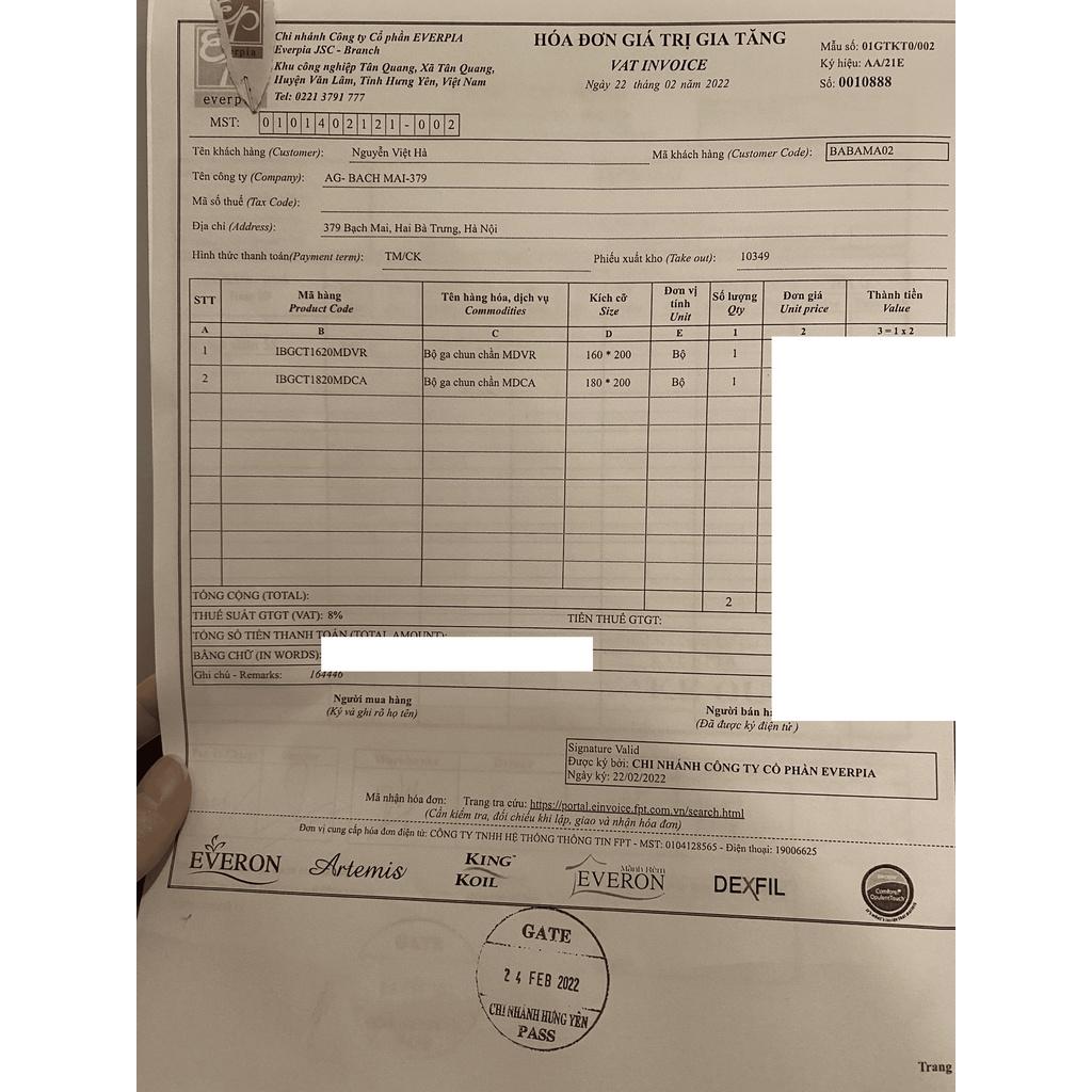 Bộ ga chun chần MDVR : 1 ga chun chần, 1 chăn bốn mùa, 2 vỏ gối nằm