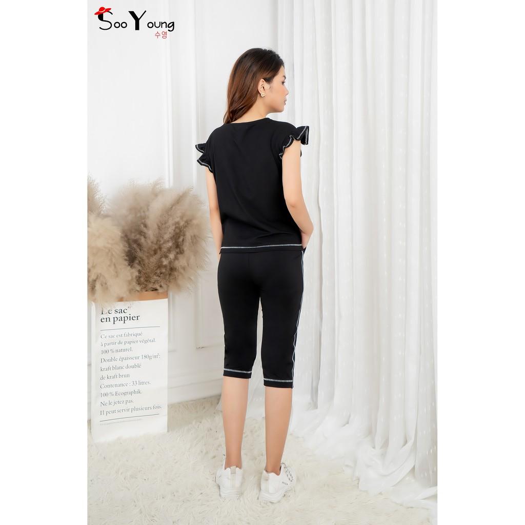 Bộ thun cotton bèo vai cổ tim đan chéotay cánh tiên- Sooyoung