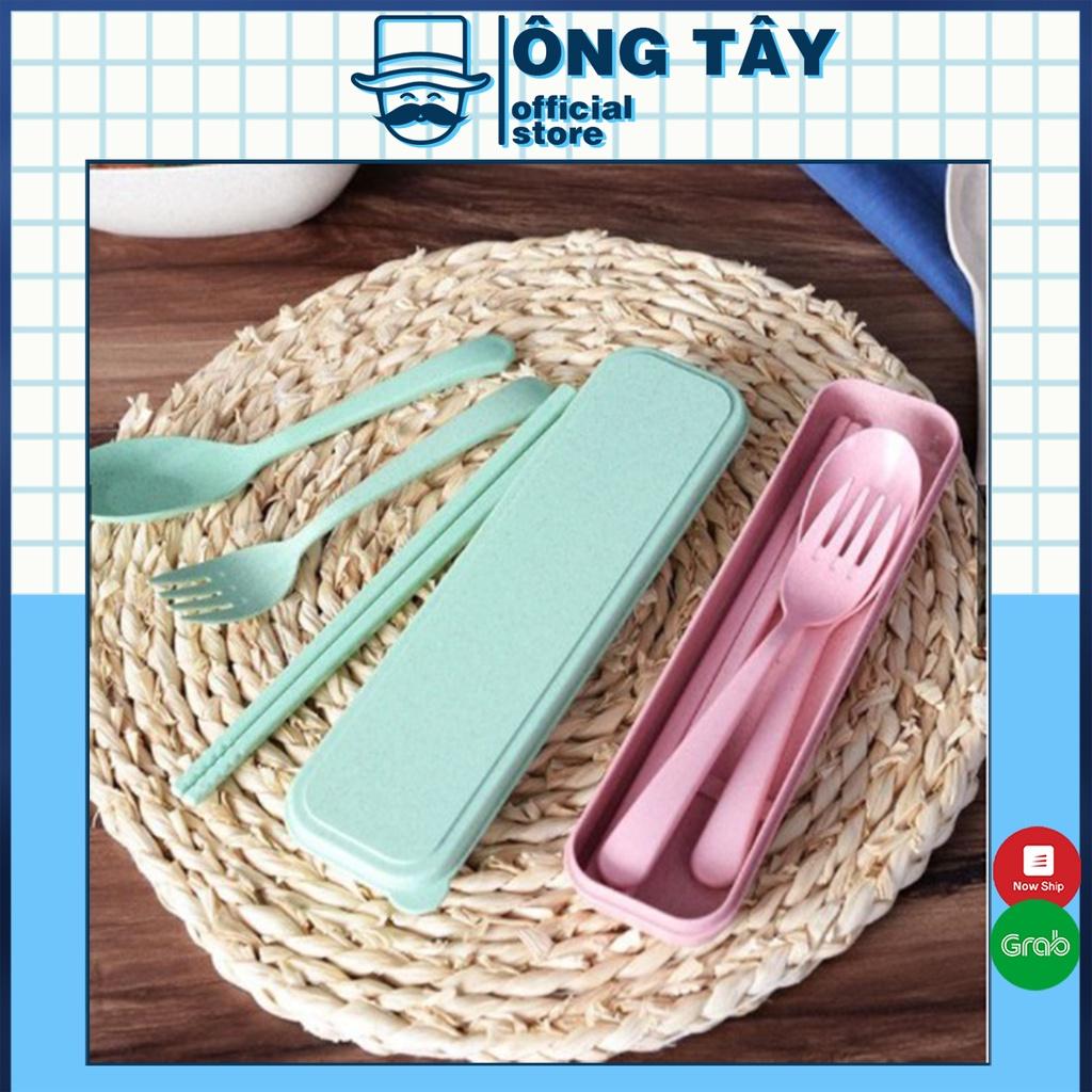 Bộ đũa thìa dĩa bằng nhựa lúa mạch kèm hộp đựng