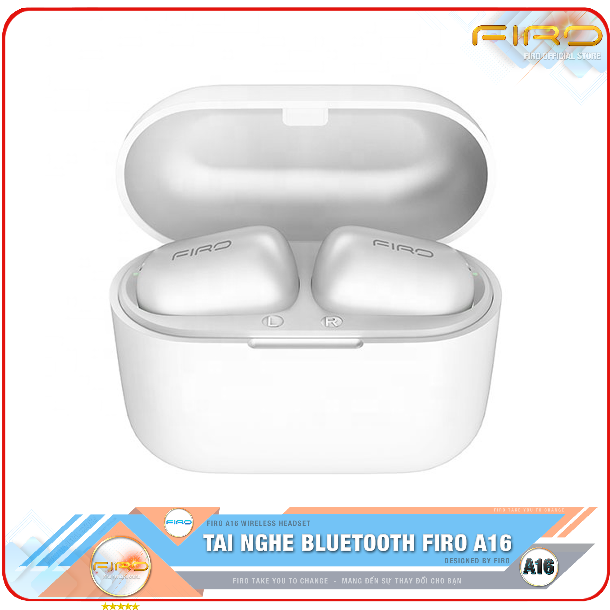 Tai Nghe Bluetooth FIRO A16 - Pin Dock Sạc 380mAh - Điều Khiển Cảm Ứng - Kháng Nước IPX5 - Thời Gian Sử Dụng 5 Giờ Liên Tục - Tai Nghe Bluetooth Nhét Tai Không Dây FIRO - Tai Nghe Gaming FIRO Cao Cấp - Hàng Chính Hãng