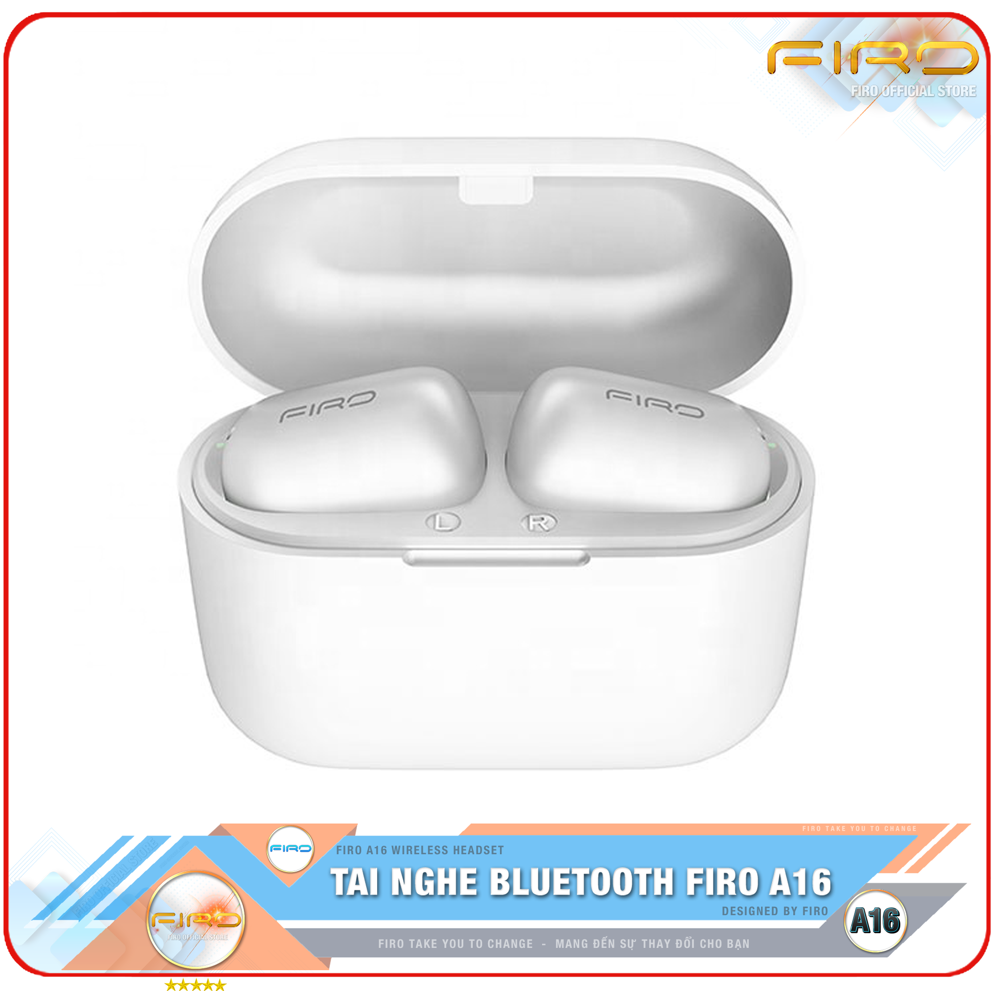 Tai Nghe Bluetooth FIRO A16 - Pin Dock Sạc 380mAh - Điều Khiển Cảm Ứng - Kháng Nước IPX5 - Thời Gian Sử Dụng 5 Giờ Liên Tục - Tai Nghe Bluetooth Nhét Tai Không Dây FIRO -  Tai Nghe Gaming FIRO Cao Cấp - Hàng Chính Hãng