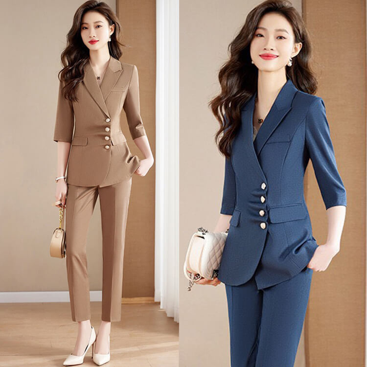 Bộ vest dài cài nút nhún chéo